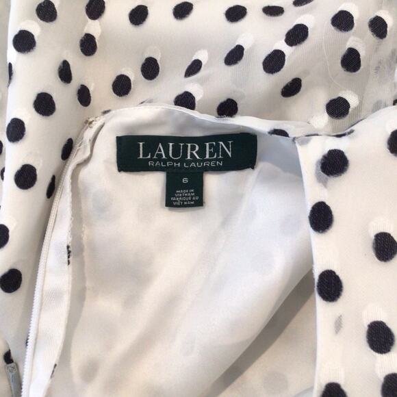 LAUREN RALPH LAUREN Polka Dot Sleeveless Ruffle Faux Wrap Dress size 6 - Picture 7 of 8